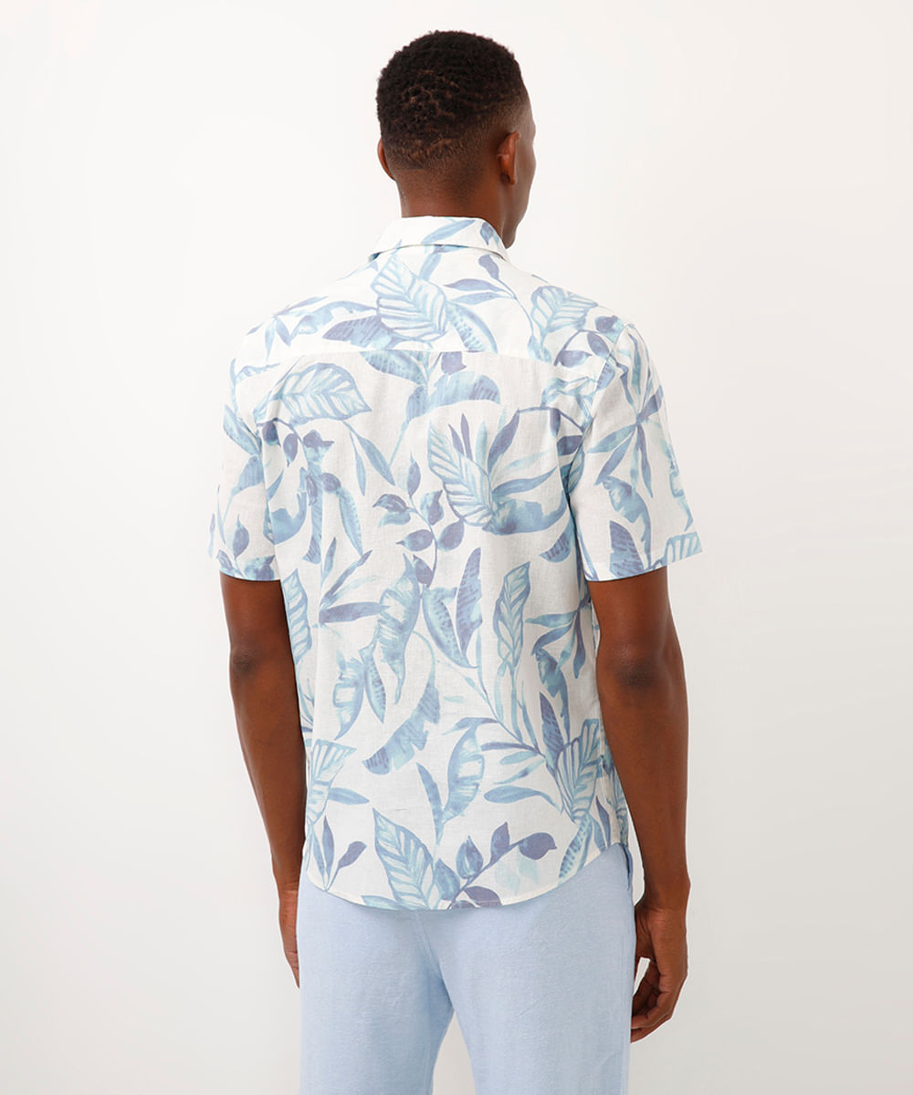 camisa comfort com linho folhagens off white