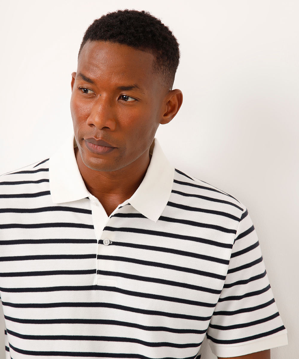 polo de algodão listrada off white