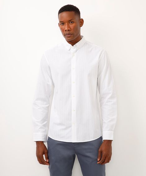 camisa comfort de algodão listrada branca