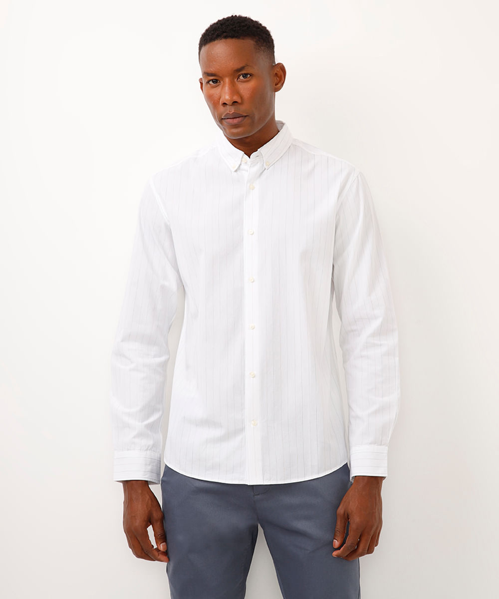 camisa comfort de algodão listrada branca