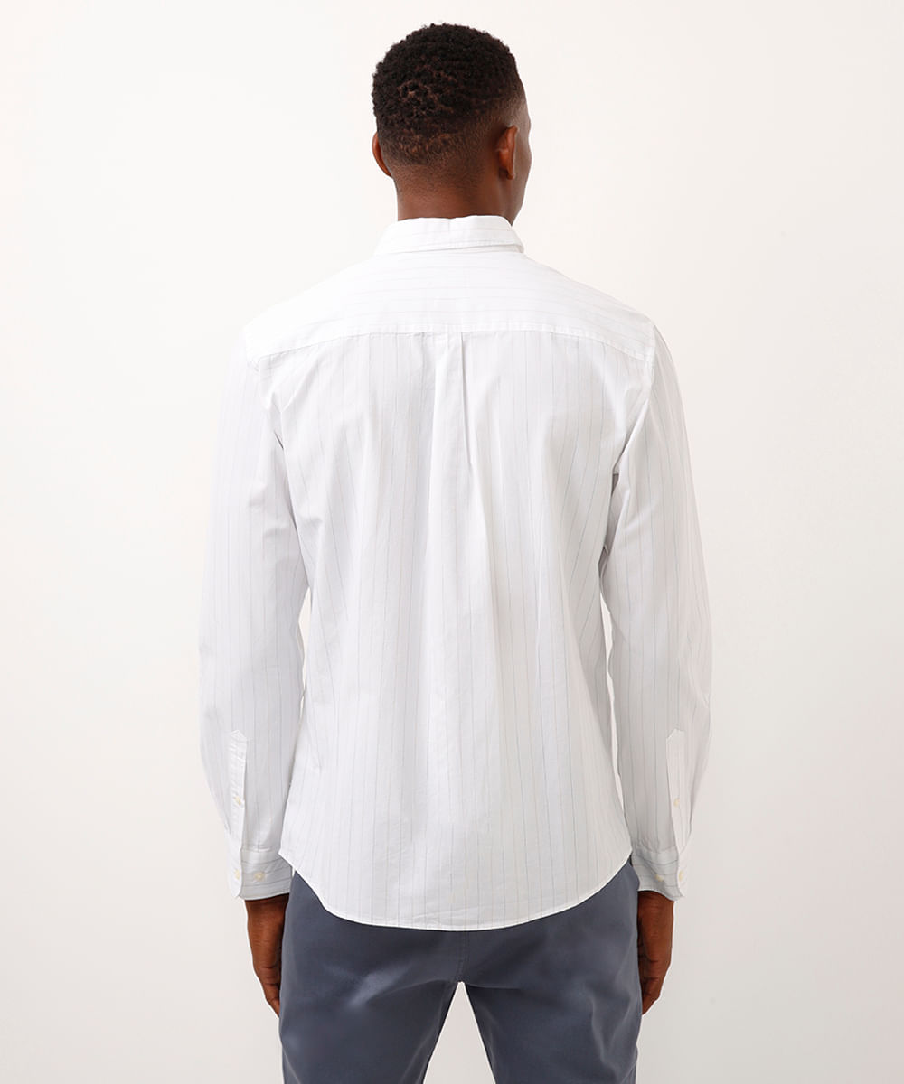 camisa comfort de algodão listrada branca