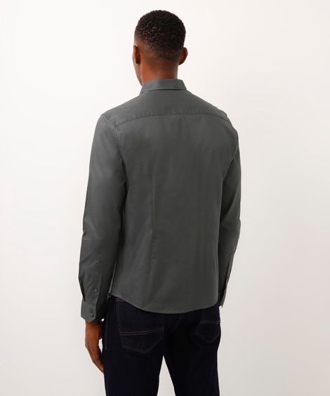 camisa slim de algodão manga longa texturizada verde