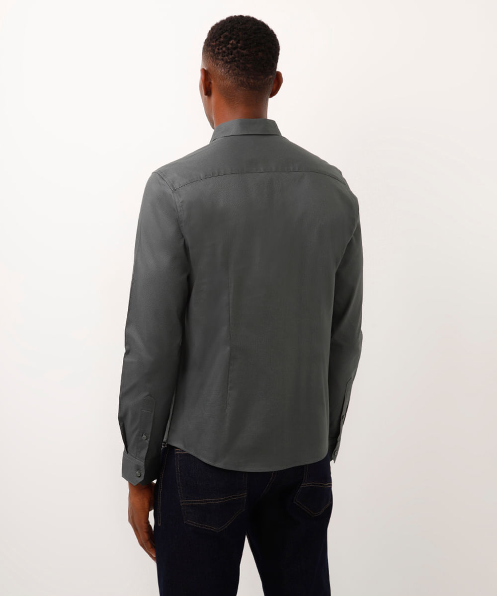 camisa slim de algodão manga longa texturizada verde