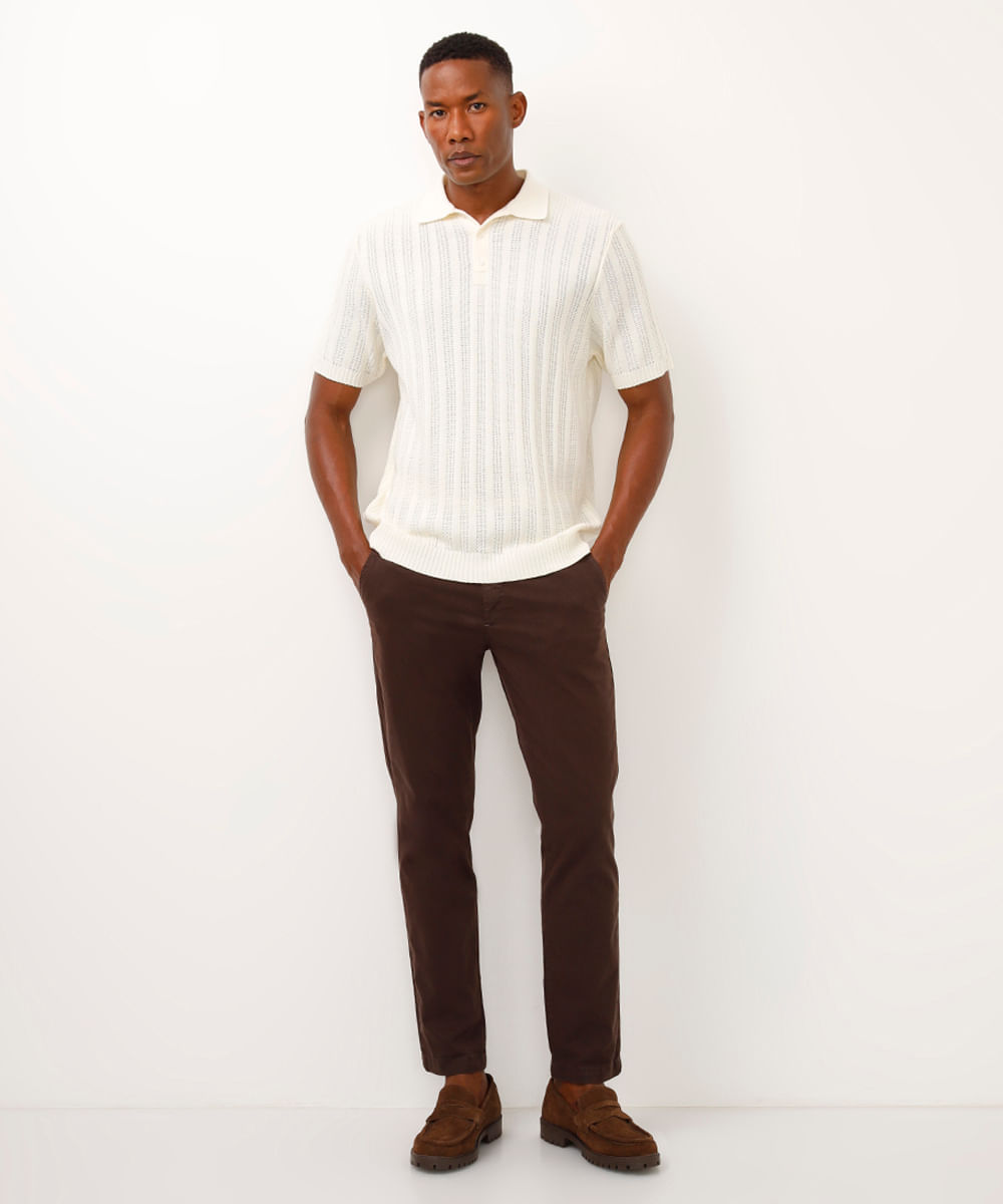 polo de tricot texturizada off white