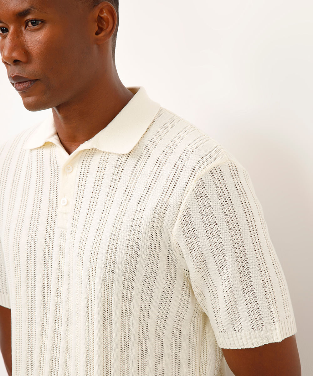 polo de tricot texturizada off white