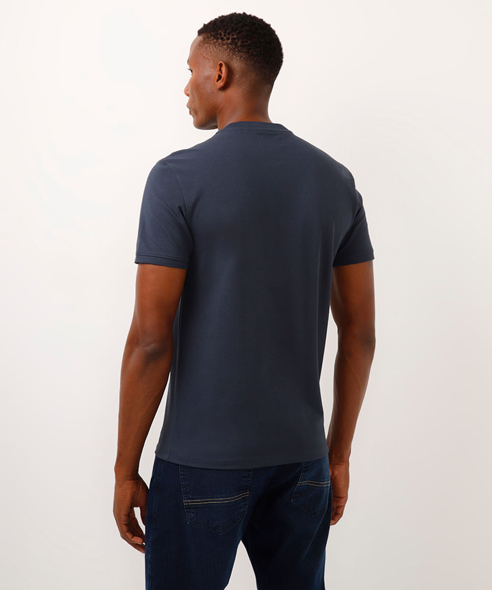 polo slim gola padre com zíper azul