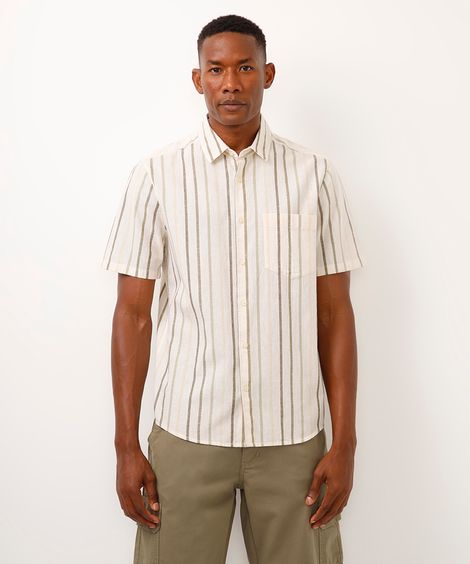 camisa comfort com linho listrada verde