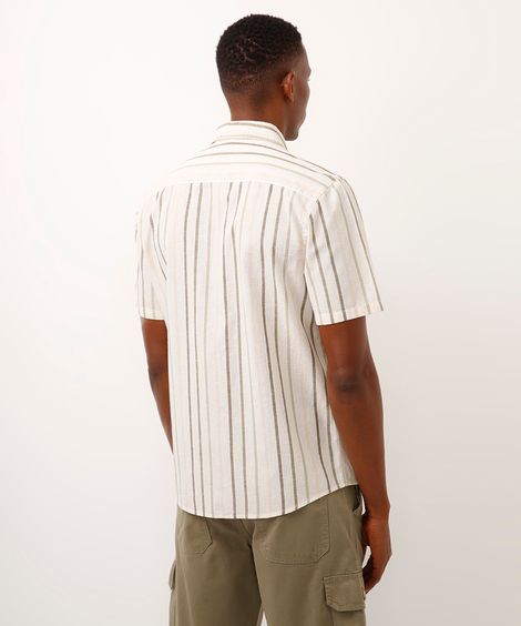 camisa comfort com linho listrada verde