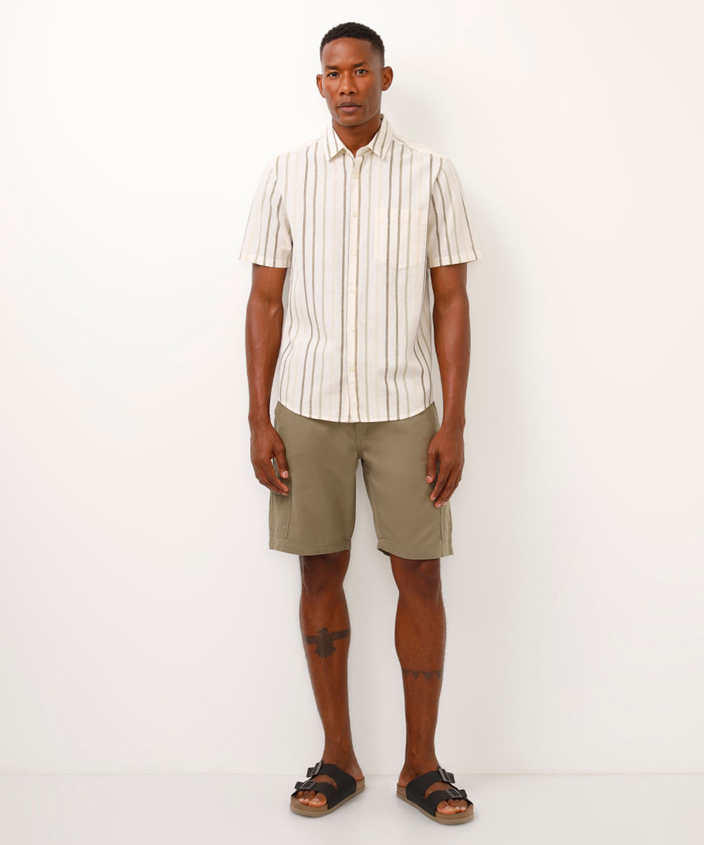 camisa comfort com linho listrada verde