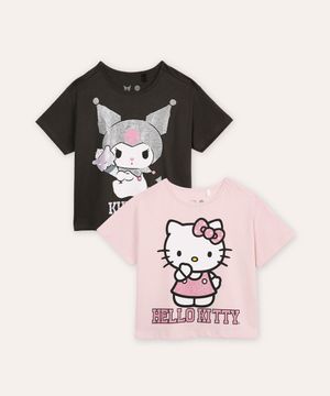 kit de 2 camisetas infantil hello kitty - multicor