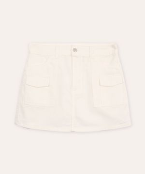 short saia juvenil de sarja cargo off white