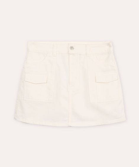 short saia juvenil de sarja cargo off white