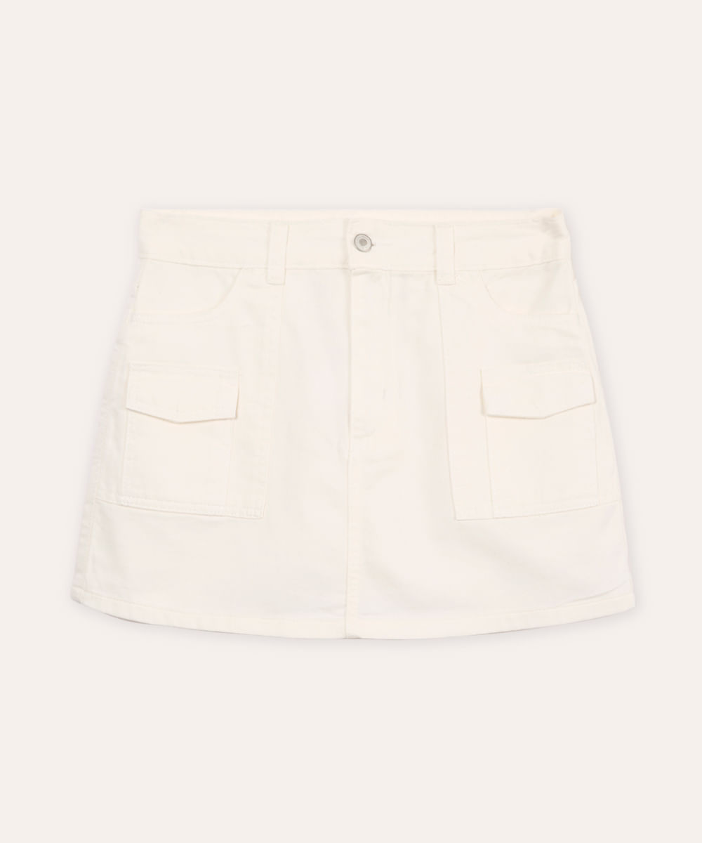 short saia juvenil de sarja cargo off white