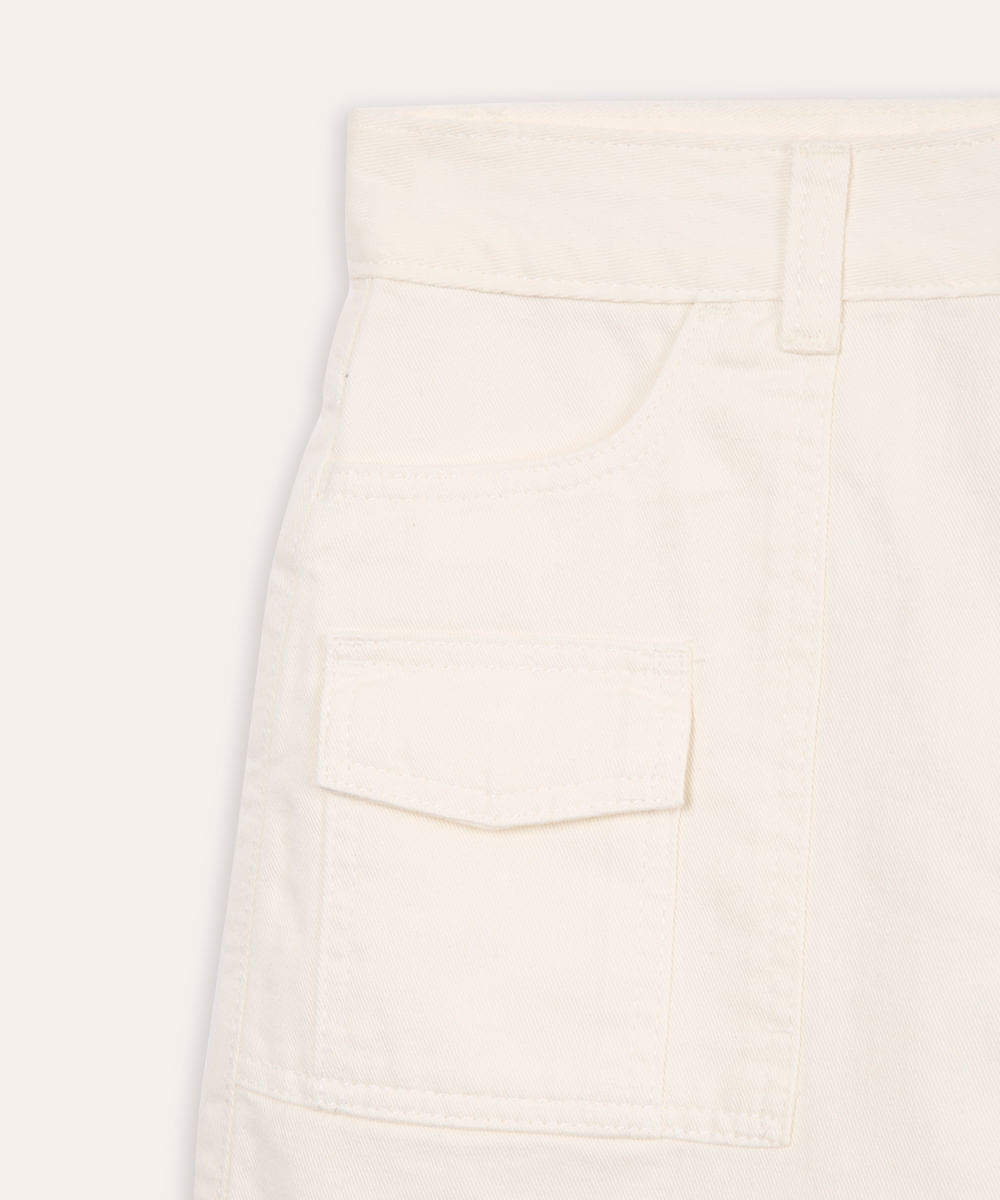 short saia juvenil de sarja cargo off white