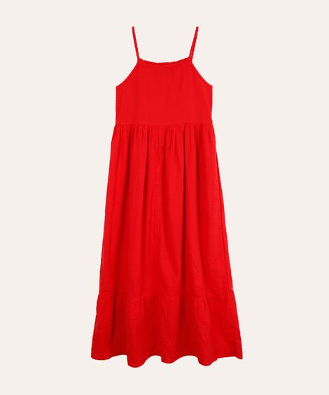 vestido de algodão juvenil texturizado alça fina vermelho