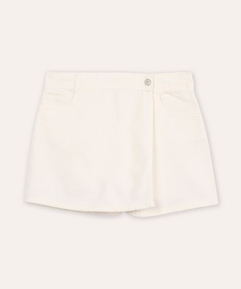 short saia juvenil de sarja transpassado off white