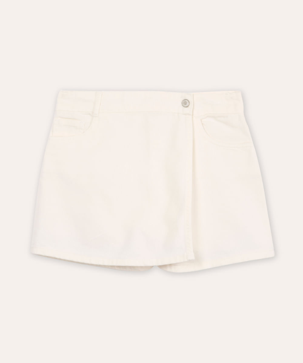 short saia juvenil de sarja transpassado off white