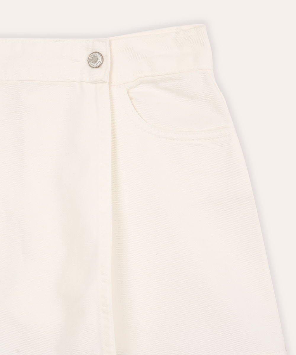 short saia juvenil de sarja transpassado off white