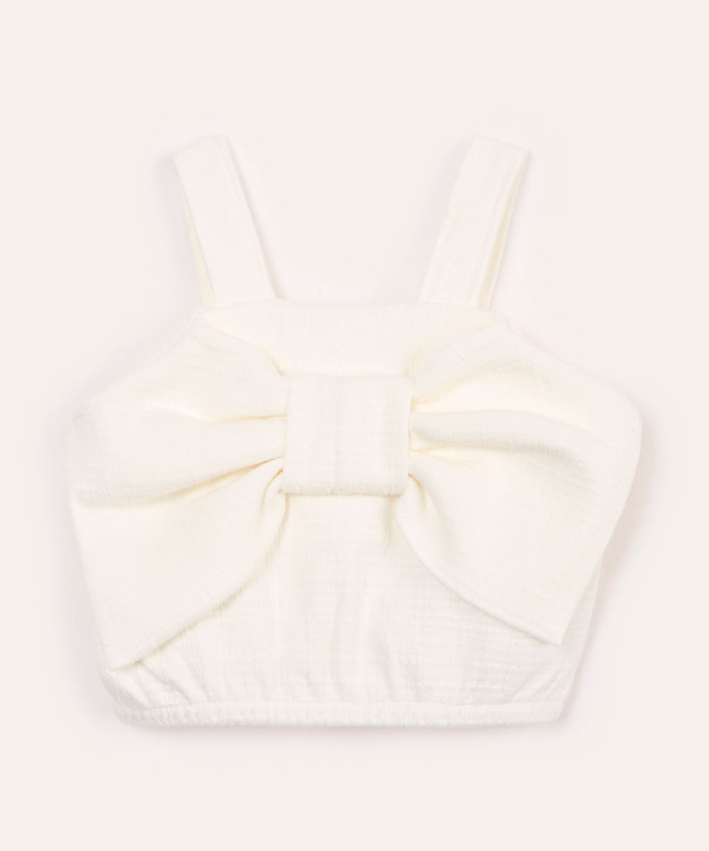 cropped infantil com laço off white