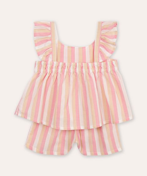 conjunto infantil de viscose listrado bege