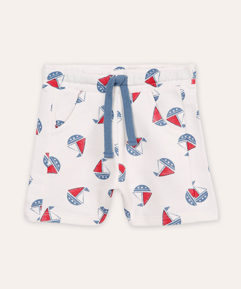 short de algodão infantil barquinho off white