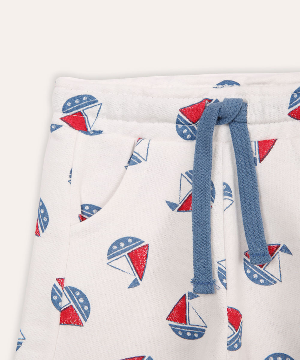 short de algodão infantil barquinho off white