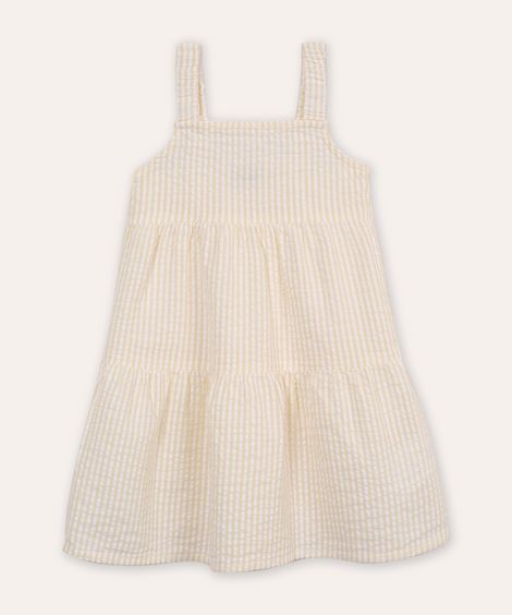 vestido infantil listrado e texturizado amarelo