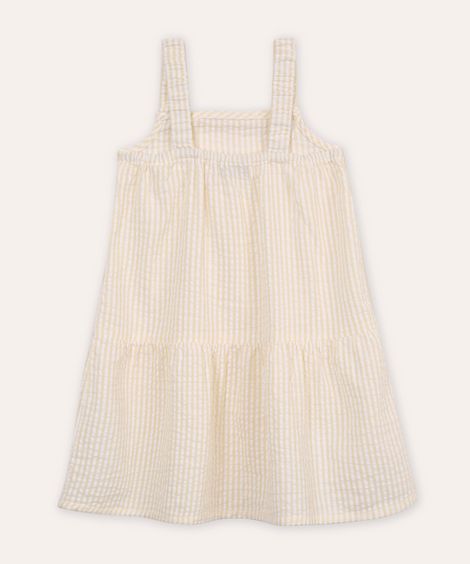 vestido infantil listrado e texturizado amarelo