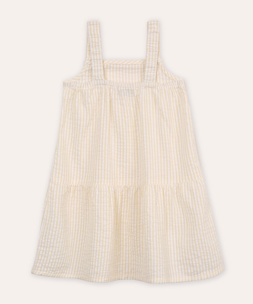 vestido infantil listrado e texturizado amarelo