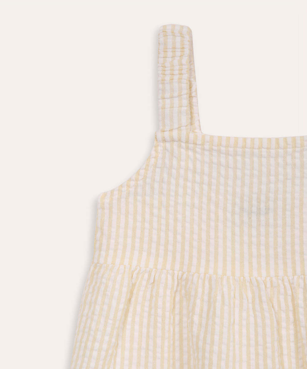 vestido infantil listrado e texturizado amarelo