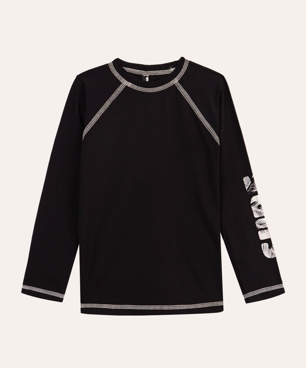 camiseta infantil manga longa proteção uv preta