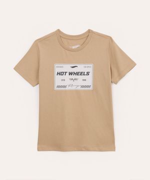 camiseta de algodão infantil manga curta hot wheels bege