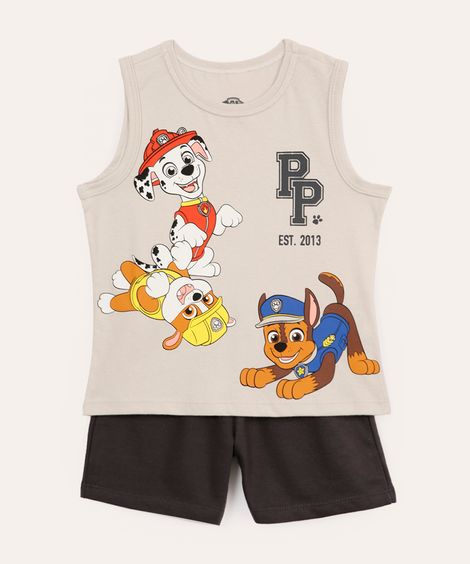 conjunto infantil curto patrulha canina bege