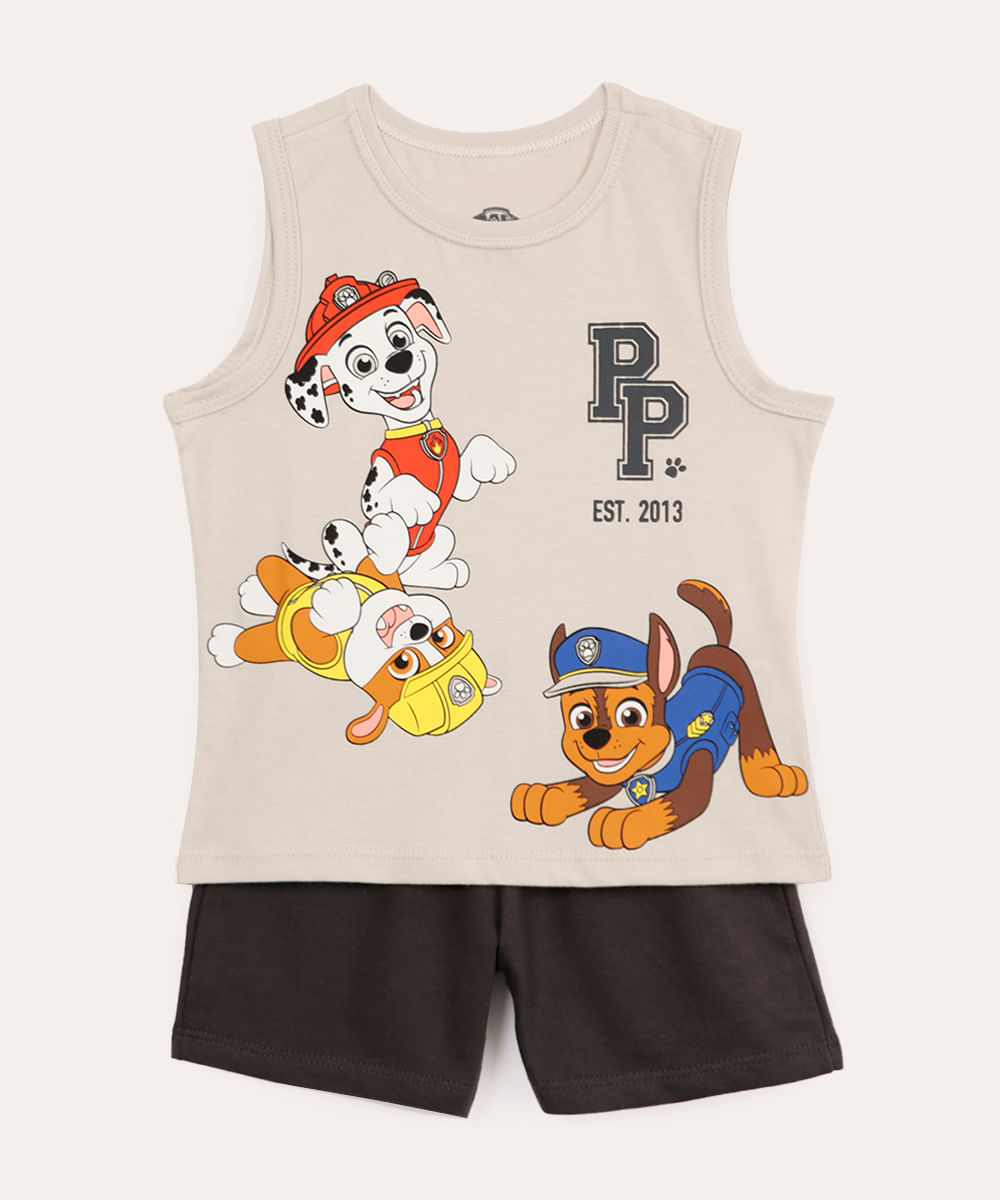 conjunto infantil curto patrulha canina bege