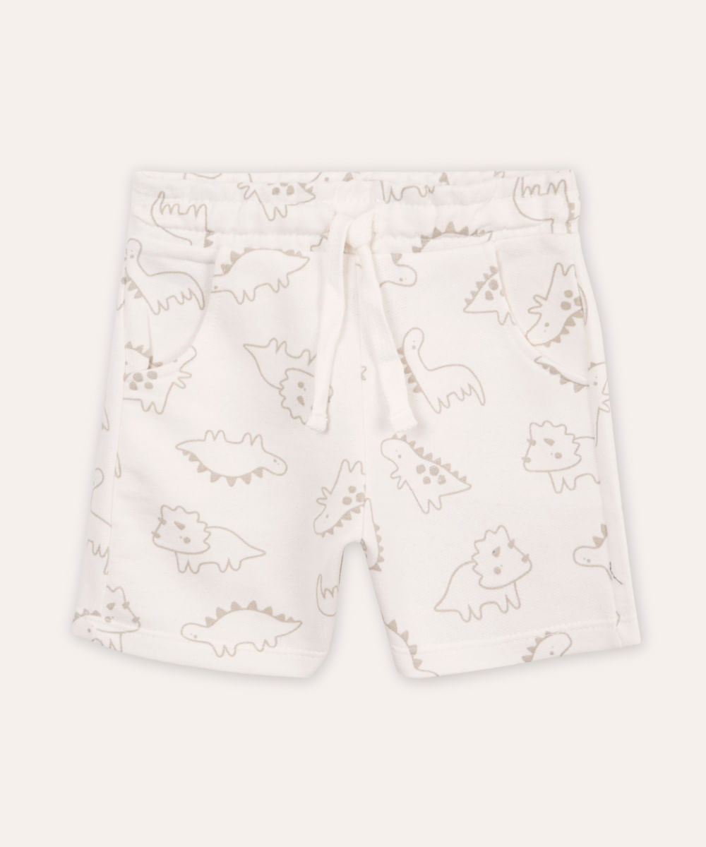 short de algodão infantil dinossauro branco