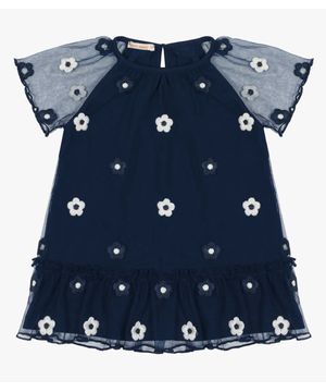 Vestido Infantil Com Babados Trick Nick Azul