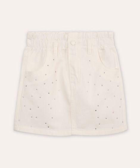 saia reta infantil de sarja com brilhos off white