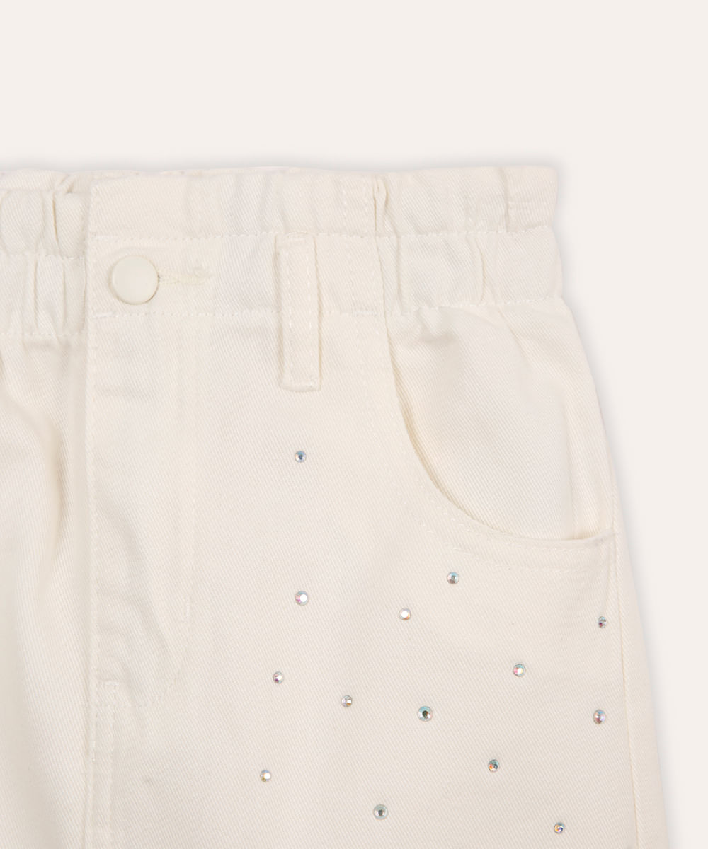 saia reta infantil de sarja com brilhos off white