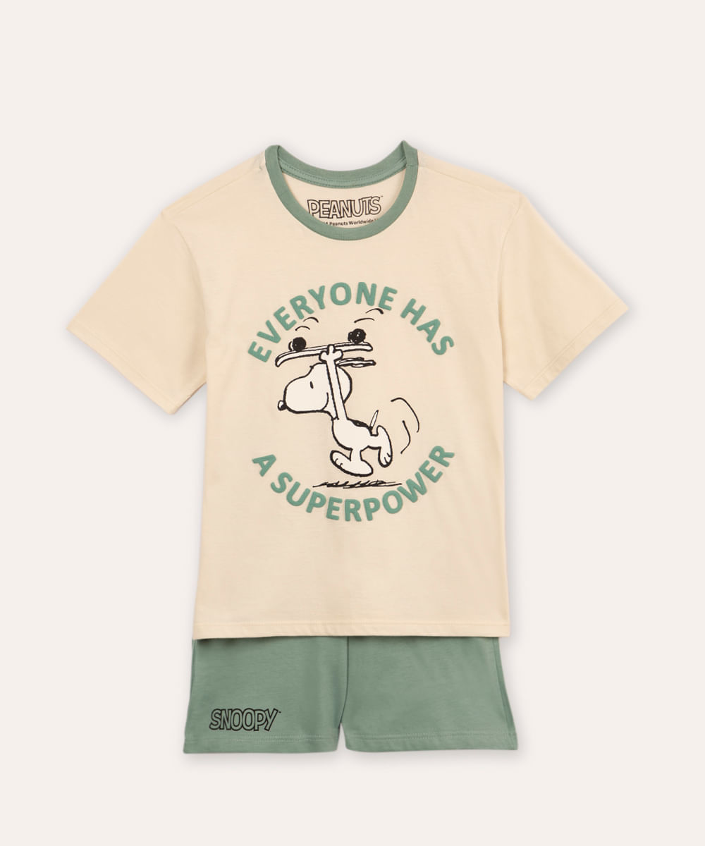 pijama infantil curto snoopy bege