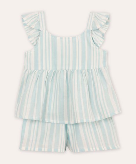 conjunto infantil curto com lurex listrado azul