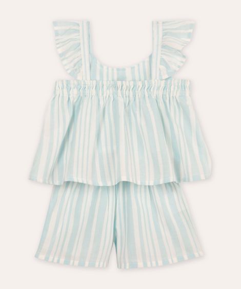 conjunto infantil curto com lurex listrado azul