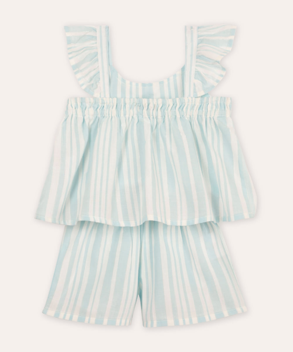 conjunto infantil curto com lurex listrado azul
