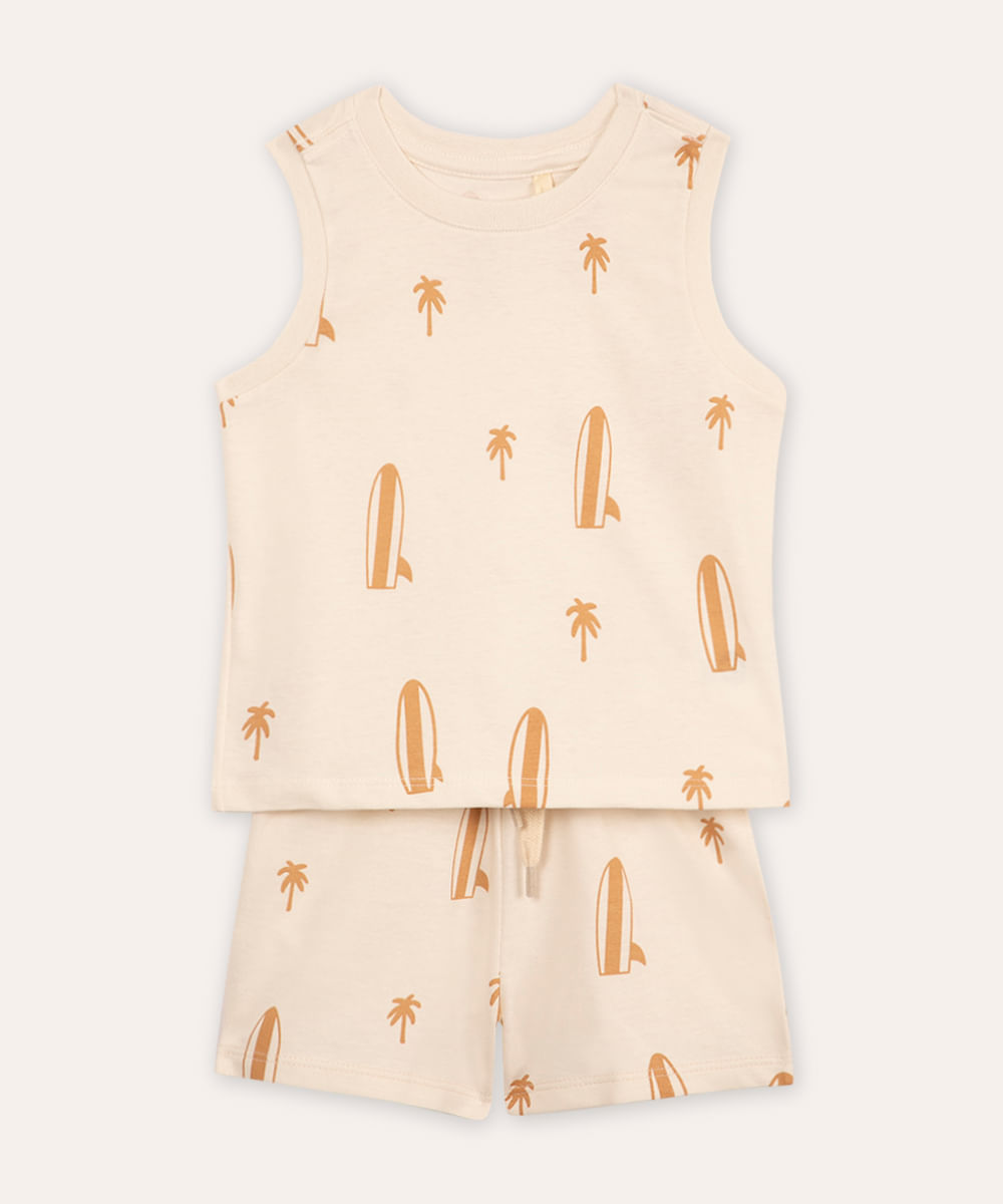 conjunto infantil curto praiano bege