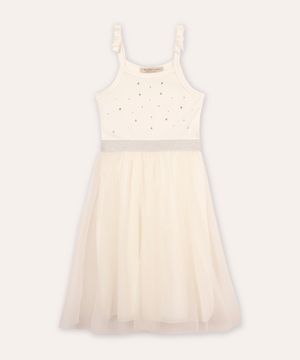vestido com tule infantil alça fina off white