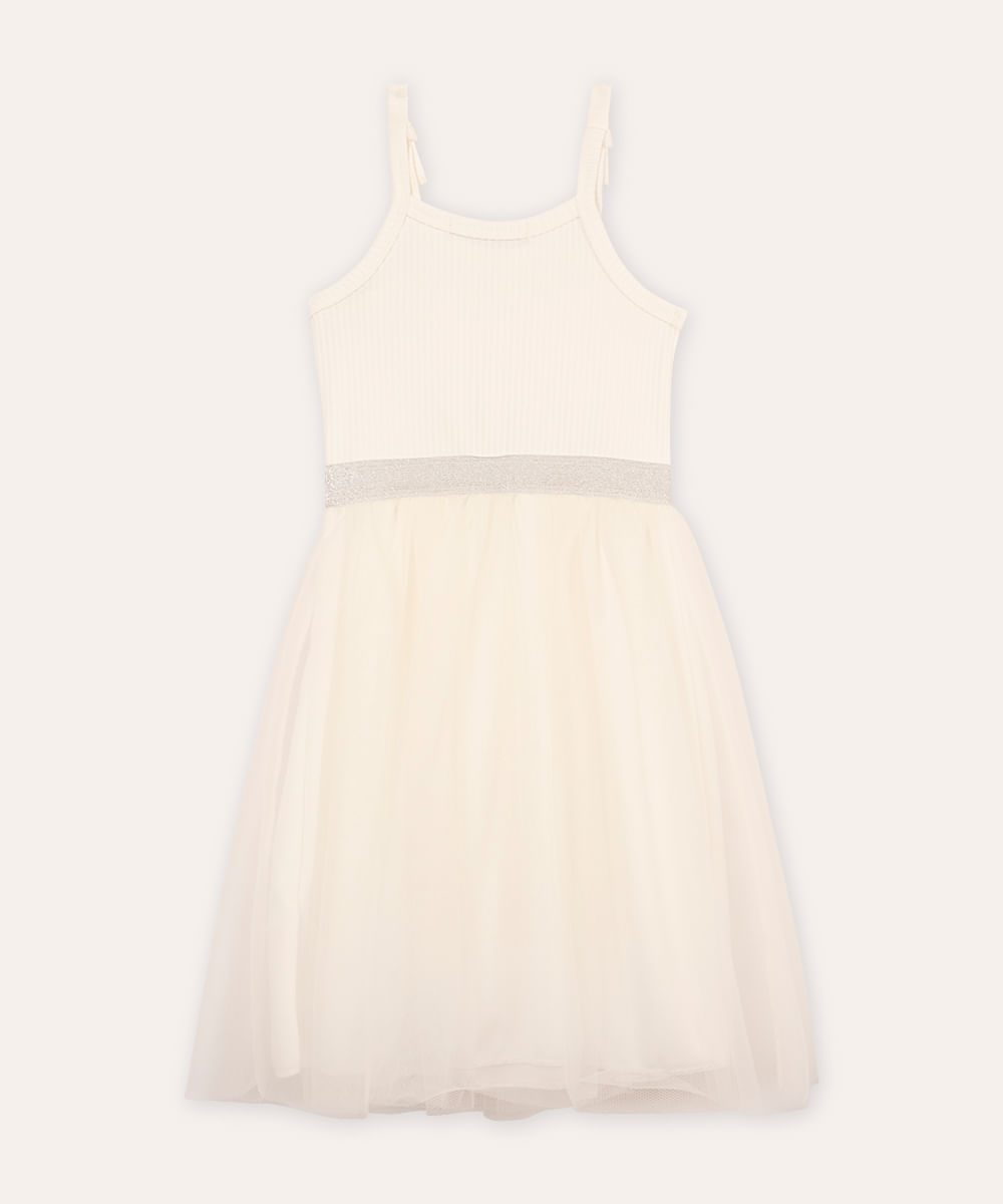vestido com tule infantil alça fina off white