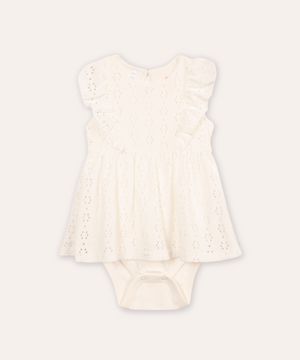 body vestido infantil de laise floral off white