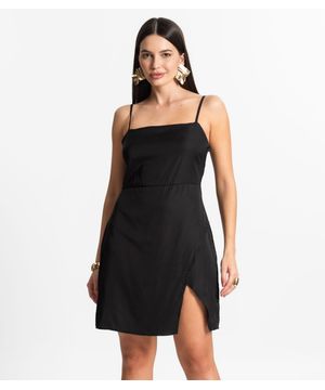 Vestido Feminino Curto Alcinha Com Fenda Style Box Preto