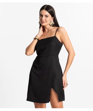 Vestido Feminino Curto Alcinha Com Fenda Style Box Preto