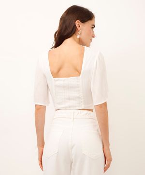 cropped decote v com lurex listrada off white