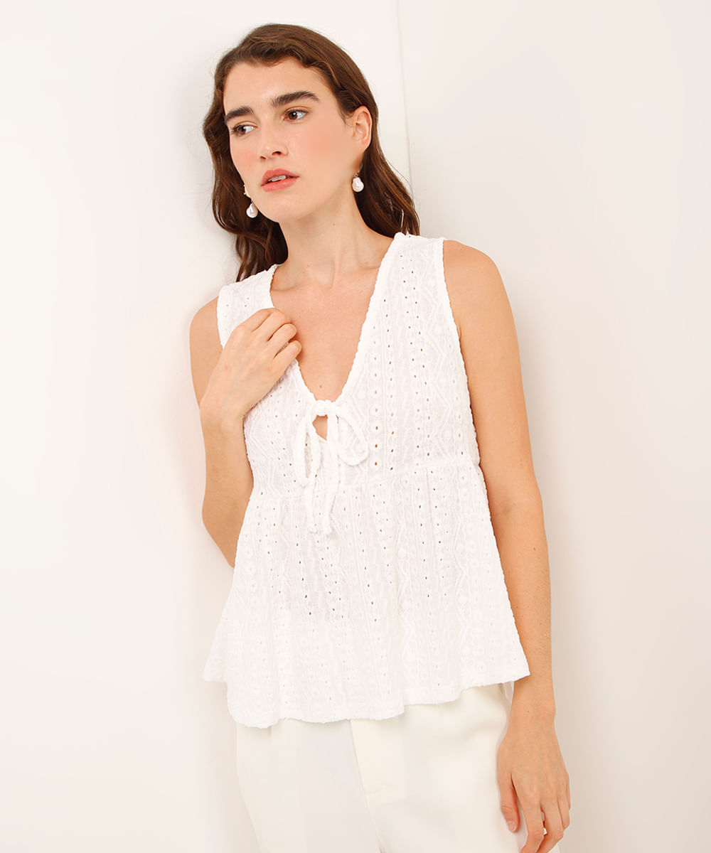 regata de laise com amarração off white